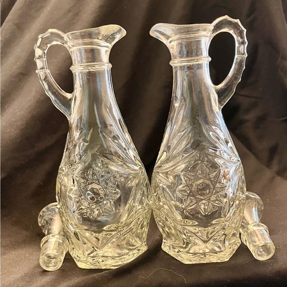Anchor Hocking Star of David Glass Oil and Vinegar Cruet Set EAPC VTG 1960s MCM - Picture 8 of 15